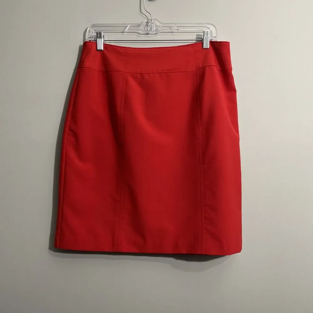 Worthington Women’s 14 Red Skirt Retro Classic Back Slit Faux Pockets